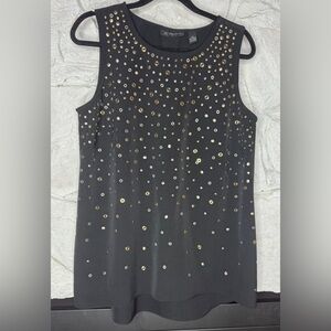INC | Women’s Black Hi Lo Sleeveless Dressy Tank with Front Gold Studs, Size OX